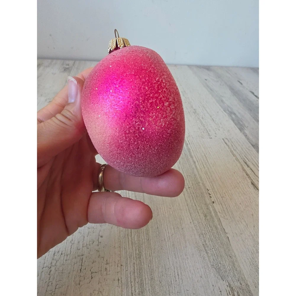 Vintage Kurt Adler apricot peach glass ornament glitter sugared lifelike life